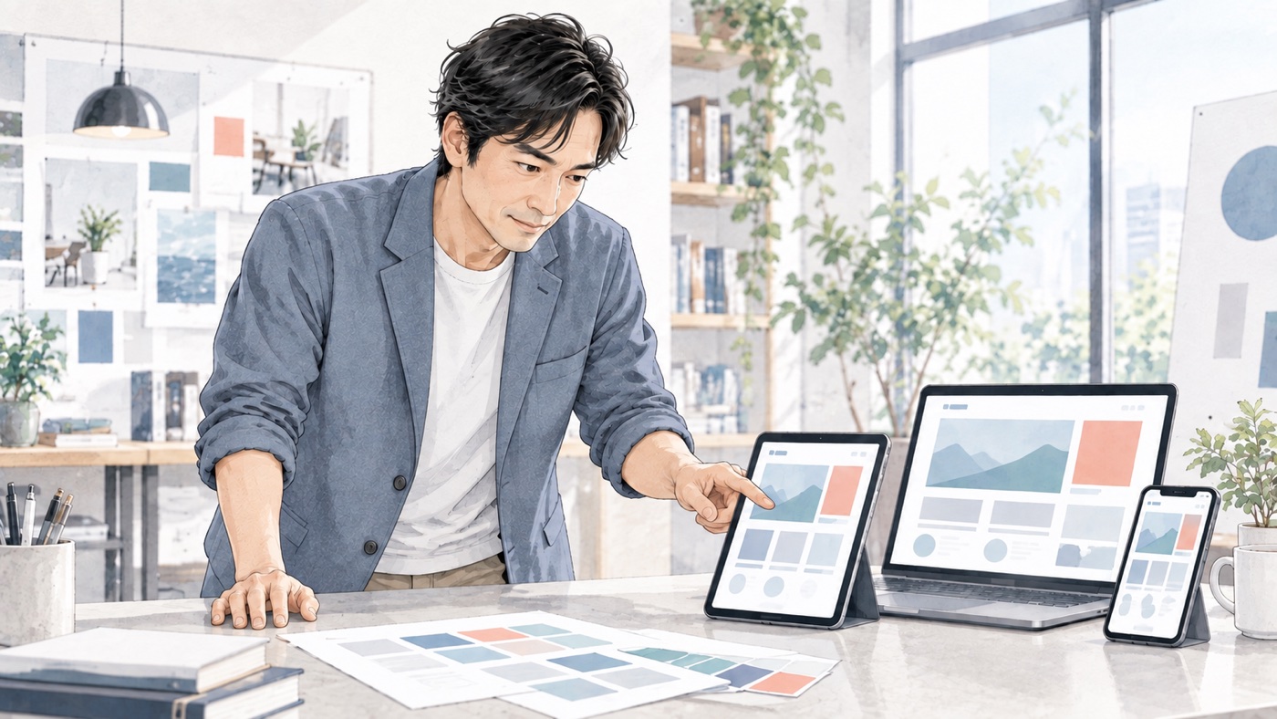 複数端末のWeb画面を多様な制作チームと改善する40代のビジネスパーソン